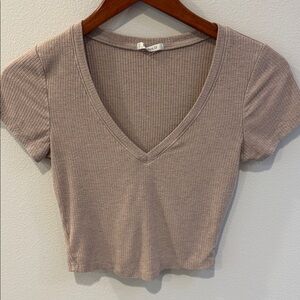 Bozzolo Beige Ribbed v neck Knit Top